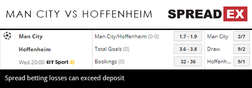Manchester City 1899 Hoffenheim Champions League Match Spreads Fixed Odds Football 12th December 2018 Sports Spread Betting